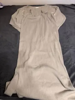 グレー リブニット 半袖 ロングワンピース