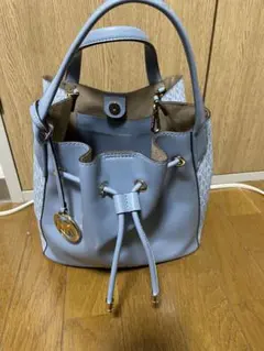 MICHAELKORS ライトブルーシグネチャーMKロゴ バケツ型ハンドバッグ