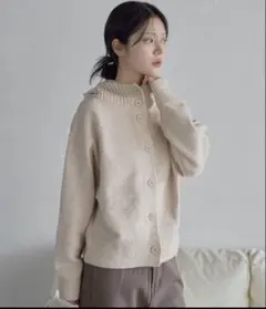 une mansion バラクラバー帽子ビックボタンオーバーニットカーディガン