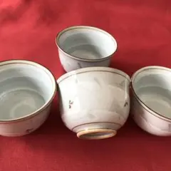 湯呑み 湯飲み茶碗 グレー グラデーション 植物柄 茶器 小鉢 4個 新品同様