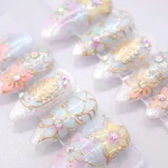 809ネイルチップSサイズ 韓国 上品 ちゅるん パステル フラワー マグネット