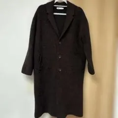 ダークブラウン チェスターロングニットコート　M