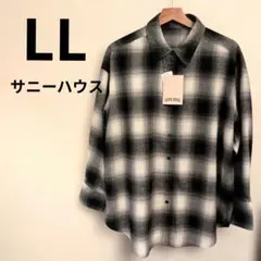 サニーハウス　チェック柄オーバーサイズ起毛長袖シャツ　LL　ブラック　タグ付き