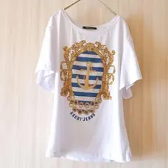 ガウディジーンズ 美品 ラインストーン Tシャツ XS 白 マリン エンブレムのサムネイル