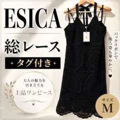 ESICA 新品タグ付き 総レース キャミワンピース ブラック M バックリボンのサムネイル