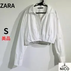 【美品】ZARA ザラ クロップド丈 ボリュームスリーブ シャツ ジャケット　Sのサムネイル