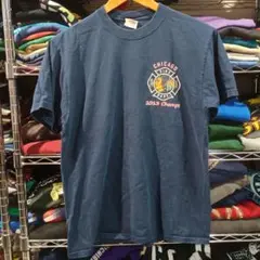 USA古着 消防 シカゴ 両面プリント ワークＴシャツ ネイビー