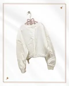 秋服 GU ホワイト クロップド丈 スウェット トレーナー 裏起毛 XL