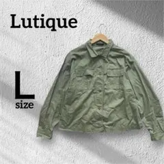 しまむら　Lutique カーキ　長袖　シャツ　ポケット付き　Ｌ　グリーン