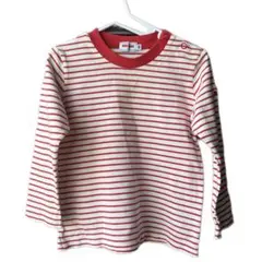 ［美品・難あり］ミキハウス赤と白のストライプ 長袖Tシャツ