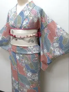 未使用品 東レシルッ ク多色系 辻ヶ花文様道長取小紋　964のサムネイル