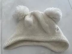 ホワイトニット帽 ポンポン付き 45-47