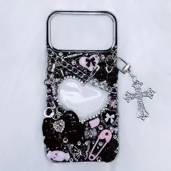 iPhone17promax デコ電 デコケース 黒 ピンク 地雷系 ゴスロリ