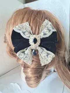 ヘアアクセサリー 量産型 地雷 ゴスロリ 黒 シャンパンゴールド ヘアクリップ