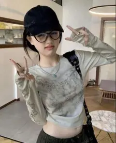 SHEIN グレー グランジ プリント ロンT