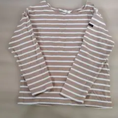 futafutaベージュと白のストライプ長袖カットソー