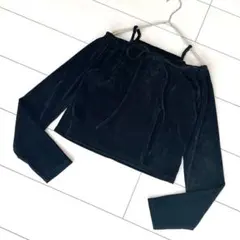 ナイスクラップ ベロア オフショルダー ブラウス リボン 黒
