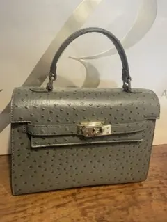 【最終価格・値下げ不可】オーストリッチレザー ハンドバッグ グレー
