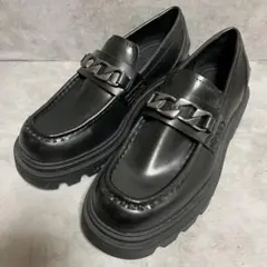 【ザラ】（39）厚底ローファー ブラック レザー調 トラックソール
