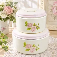 旧イマン ダイアナローズ琺瑯丸缶 M Lサイズセットimaneホーロー薔薇マニー