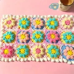 ぷっくりお花のモチーフ編み♡マット・マルチカバー