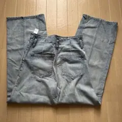 【美品】moussy ハイウエストワイドストレートデニム　ブルー sizeO