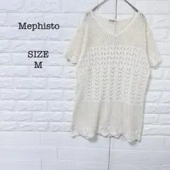 Vネック 透かし編みニット 半袖 アイボリー M サマーニット ヴィンテージ感