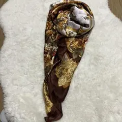 花柄シルク風スカーフ 大判 ブラウン005