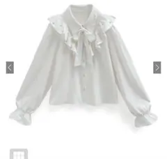 GRL ボウタイ付きフリルパールブラウス ホワイト