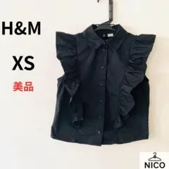 H&M フリルスリーブ ブラウス 黒 ノースリーブ ラッフル　シャツ　XS