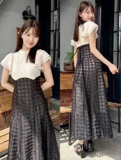 dazzlin シアーチェックコルセットワンピース ベージュ