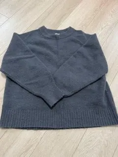 ダークグレー フリース風 長袖ニット