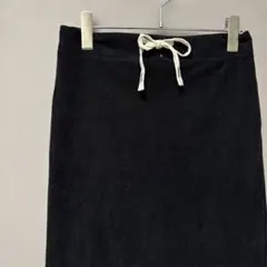 裏起毛タイトシルエットスカート(L)ブラックリブウエストゴムあったかクロップド丈