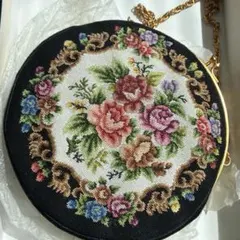 リボン刺繍オーバルフレーム 花 フランスアンティークヴィンテージ