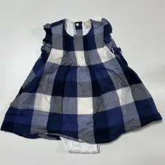 putit mainブルーとホワイトのチェック ロンパース