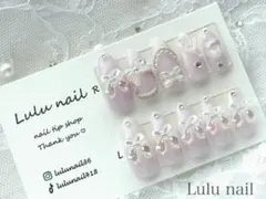 ◼️NO.2723　ネイルチップ　量産型ネイル　韓国　リボン　紫