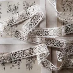 1900s フランス リネン 冬空の星々とアンティークレース br24nm