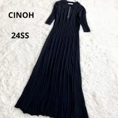 CINOH チノ STUDIOUS別注 ハーフスリーブジップドレス マキシM 黒