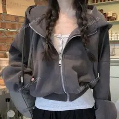 11/20 SHEIN ルーズフィット フード付き ジップアップ ショート丈　L