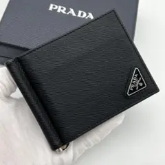 最高級美品】PRADA プラダ サフィアーノ 三角プレート マネークリップ