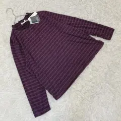 【シンクリー 】 (LL) 長袖ボーダープルオーバー フリル襟 ラインストーン