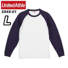 ユナイテッドアスレ 新品未使用 5.6ozラグラン長袖Tシャツ 白×紺 Lのサムネイル