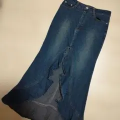 フロントスリット デニムロングスカート マーメイド　インディゴM