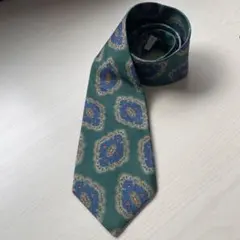 最終価格 JIM THOMPSON タイ製 絹緑ペイズリー柄ネクタイ 幅約9cm