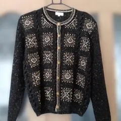 ビーズ装飾入り黒長袖カーディガン　レディースM