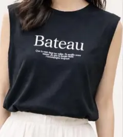 アプワイザーリッシェ【極美シルエット】Bateauロゴ タンク 黒 綿100%