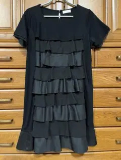ボンサンス フリル ワンピース ドレス 42 XL 黒 シフォンのサムネイル