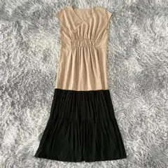 『Diagram』　Vネックコンビワンピース　ノースリーブ　ロング　バイカラー