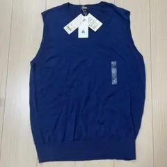 ユニクロ エクストラファインメリノ Vネックベスト Lサイズ 67 Blue