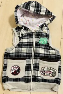 フード付きチェック柄ベスト